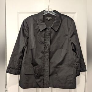 Talbots black jacket ruffle detailing  front & cuffs cotton stretch plus sz 16W